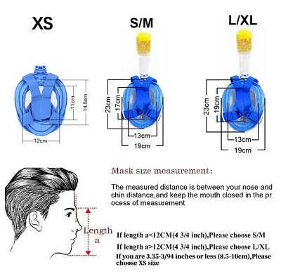 FULL Schnorcheln MASK Modrá S/M