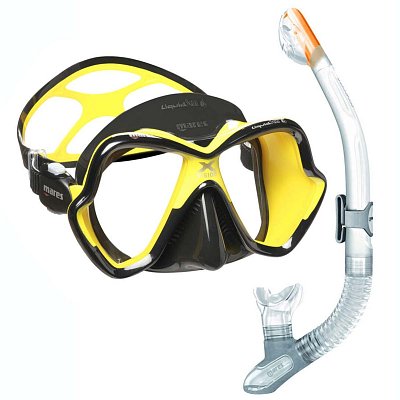 MARES X-VISION ULTRA LS LiquidSkin Tauchmaske + ERGO DRY Trockenschnorchel (Klar) Černá - Žlutá