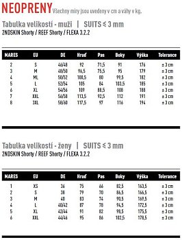 Tischgröße WETSUITS MARES Power Neopren 3 mm oder weniger - Männer und Frauen